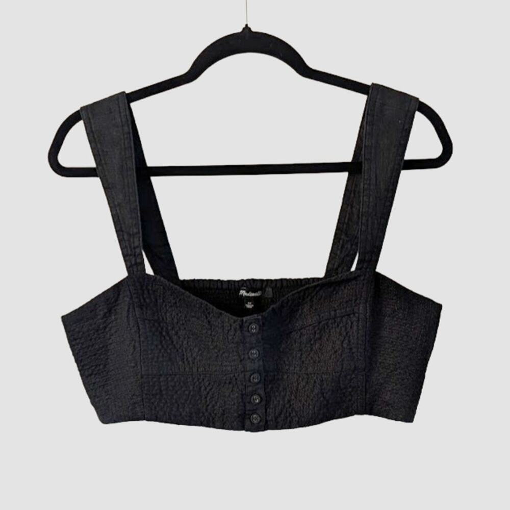 NWT Madewell 100% Linen Sweetheart Bralette Crop Top Black Size 12 Coastal - Picture 2 of 8